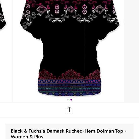 Black and fuchsia damask ruched-hem dolman top - Picture 2 of 2